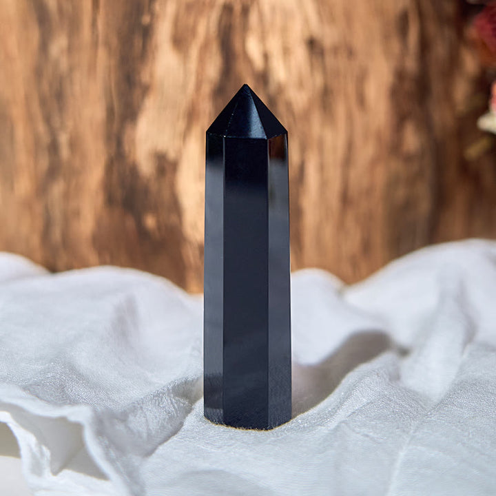 Varitas de cristal de torre de obelisco curativo de obsidiana negra genuina de Olivenorma