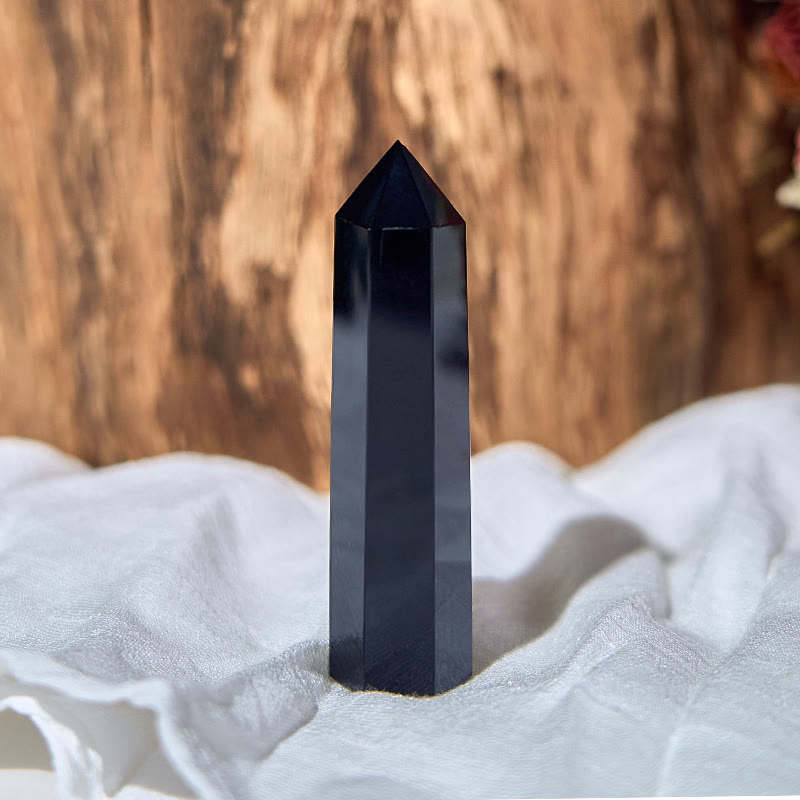 Varitas de cristal de torre de obelisco curativo de obsidiana negra genuina de Olivenorma
