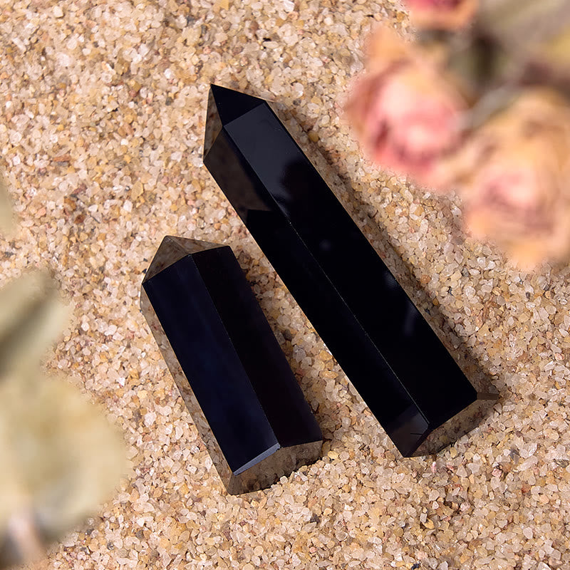 Varitas de cristal de torre de obelisco curativo de obsidiana negra genuina de Olivenorma