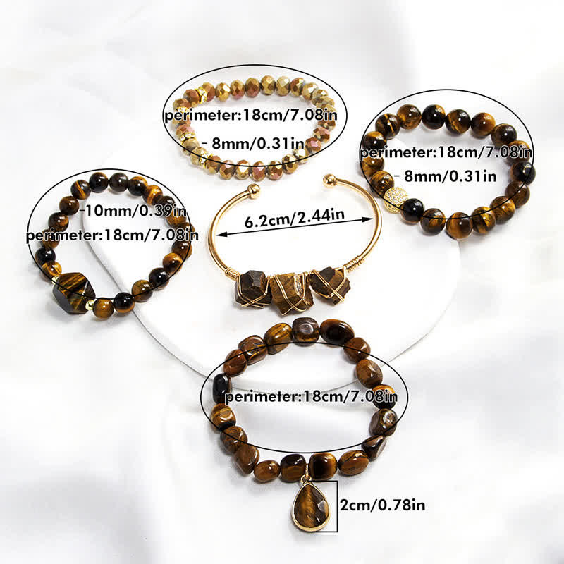 Juego de pulseras de cuentas de 5 capas de ojo de tigre de Olivenorma