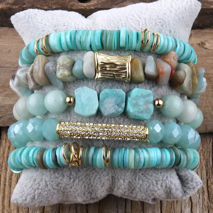 Juego de pulseras de cuentas de 5 capas con cuentas de cristal de Olivenorma