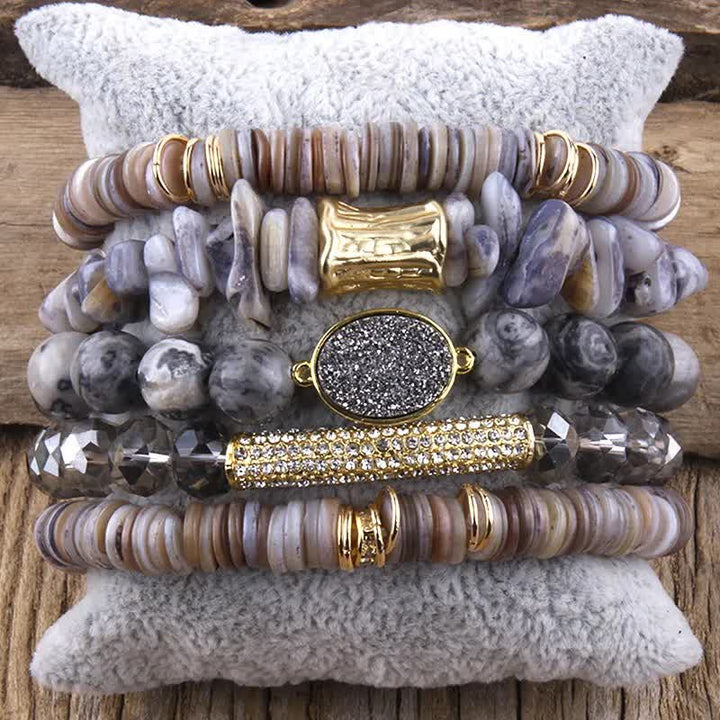Juego de pulseras de cuentas de 5 capas con cuentas de cristal de Olivenorma