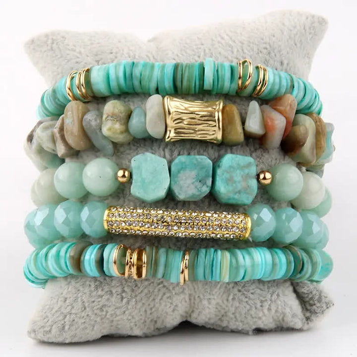 Juego de pulseras de cuentas de 5 capas con cuentas de cristal de Olivenorma