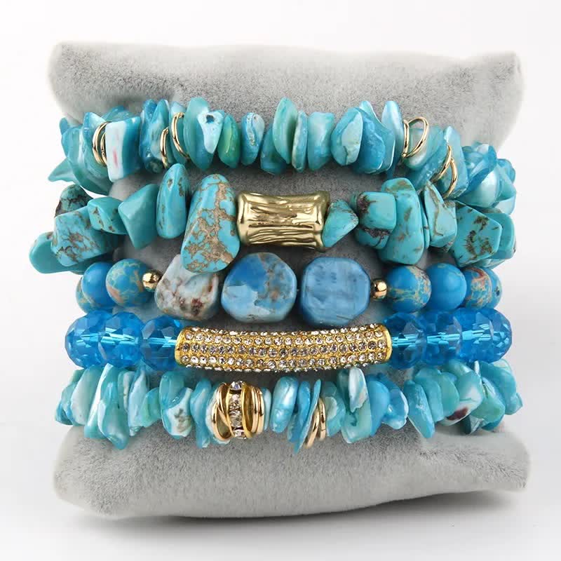 Juego de pulseras de cuentas de 5 capas con cuentas de cristal de Olivenorma