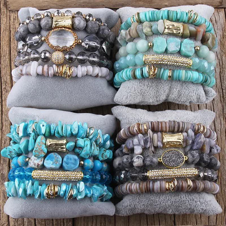 Juego de pulseras de cuentas de 5 capas con cuentas de cristal de Olivenorma