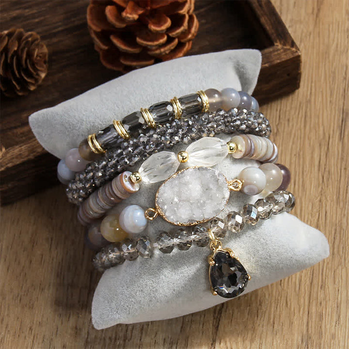 Juego de pulseras de cuentas de 5 capas con colgante de perlas de agua dulce de Olivenorma 