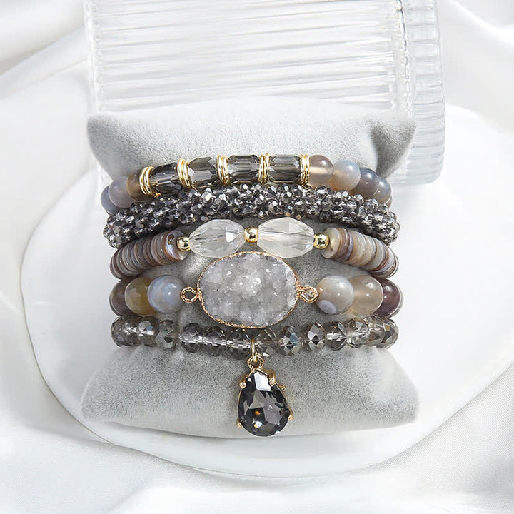 Juego de pulseras de cuentas de 5 capas con colgante de perlas de agua dulce de Olivenorma 