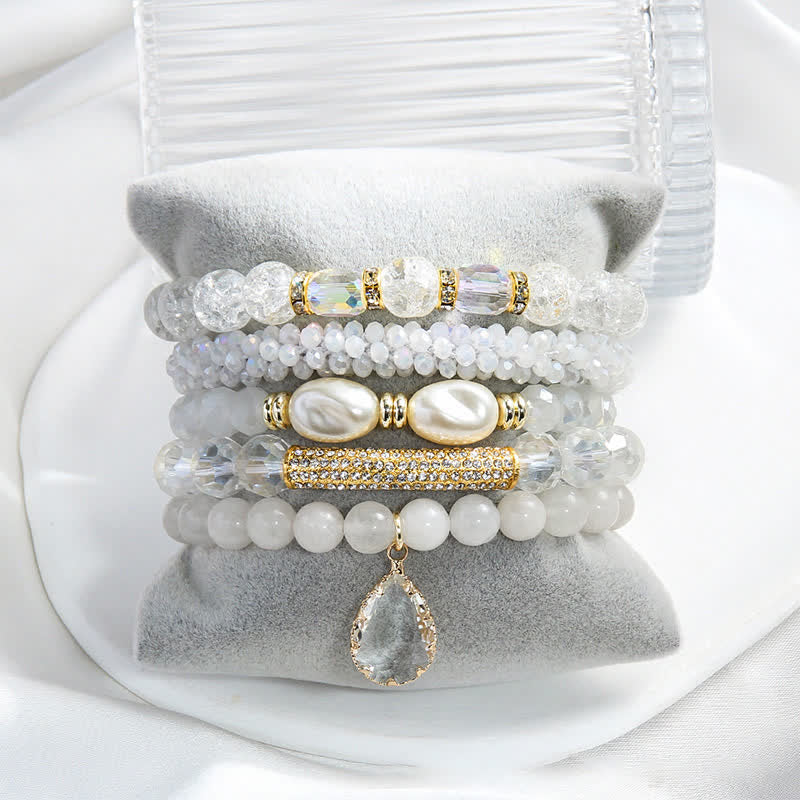 Juego de pulseras de cuentas de 5 capas con colgante de perlas de agua dulce de Olivenorma 