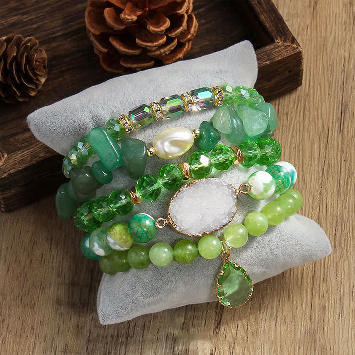 Juego de pulseras de cuentas de 5 capas con colgante de perlas de agua dulce de Olivenorma 