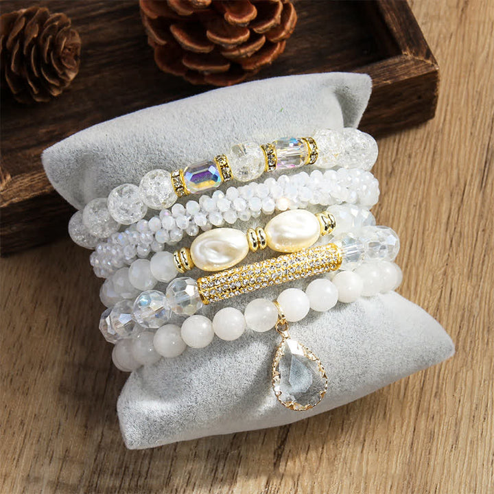 Juego de pulseras de cuentas de 5 capas con colgante de perlas de agua dulce de Olivenorma 