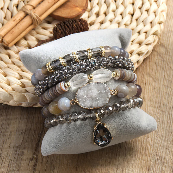Juego de pulseras de cuentas de 5 capas con colgante de perlas de agua dulce de Olivenorma 