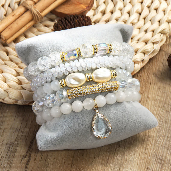 Juego de pulseras de cuentas de 5 capas con colgante de perlas de agua dulce de Olivenorma 