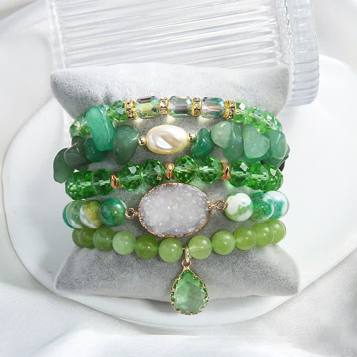 Juego de pulseras de cuentas de 5 capas con colgante de perlas de agua dulce de Olivenorma 