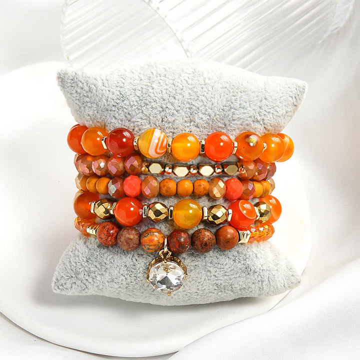 Juego de pulseras de cuentas de 5 capas con colgante de mal de ojo de Olivenorma 