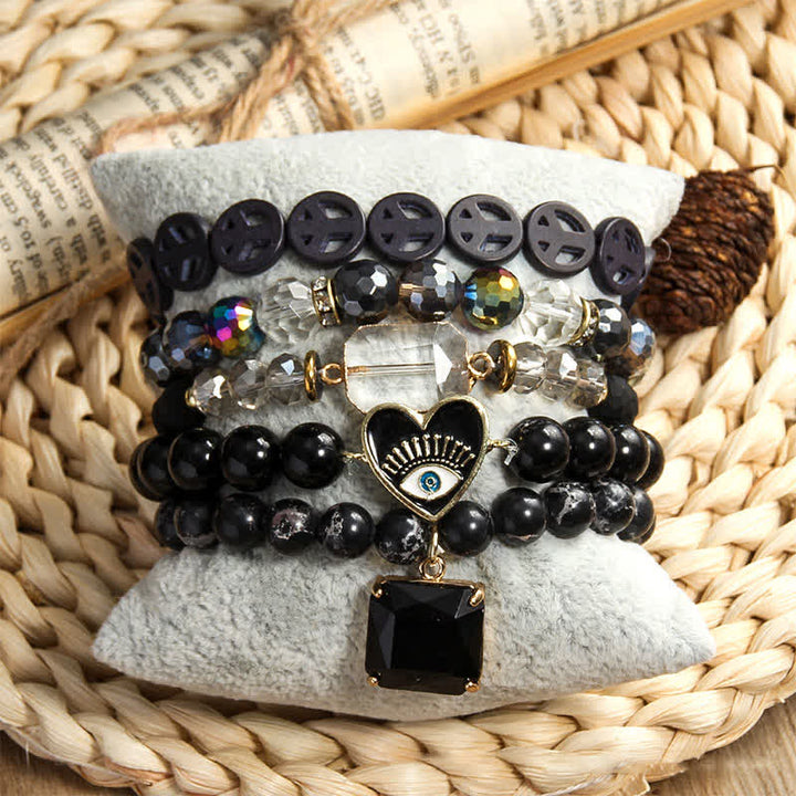 Juego de pulseras de cuentas de 5 capas con colgante de mal de ojo de Olivenorma 