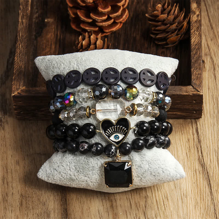 Juego de pulseras de cuentas de 5 capas con colgante de mal de ojo de Olivenorma 