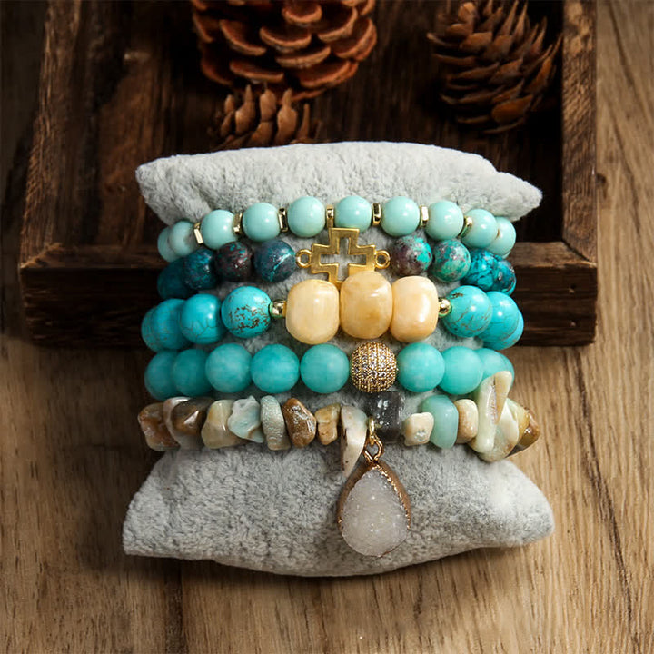 Juego de pulseras de cuentas de 5 capas con colgante de mal de ojo de Olivenorma 