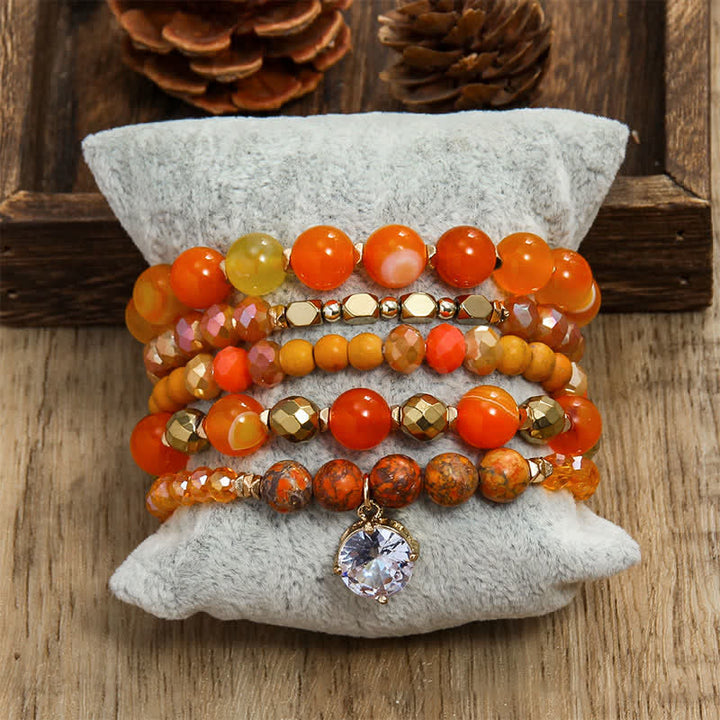 Juego de pulseras de cuentas de 5 capas con colgante de mal de ojo de Olivenorma 