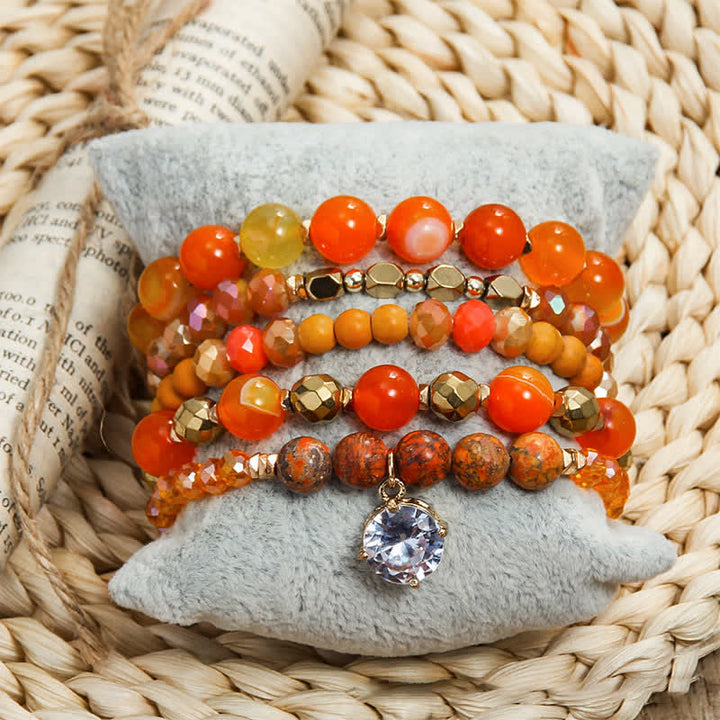 Juego de pulseras de cuentas de 5 capas con colgante de mal de ojo de Olivenorma 