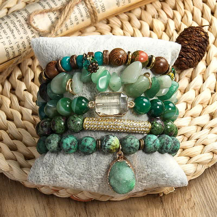 Juego de pulseras de cuentas de 5 capas con colgante de mal de ojo de Olivenorma 