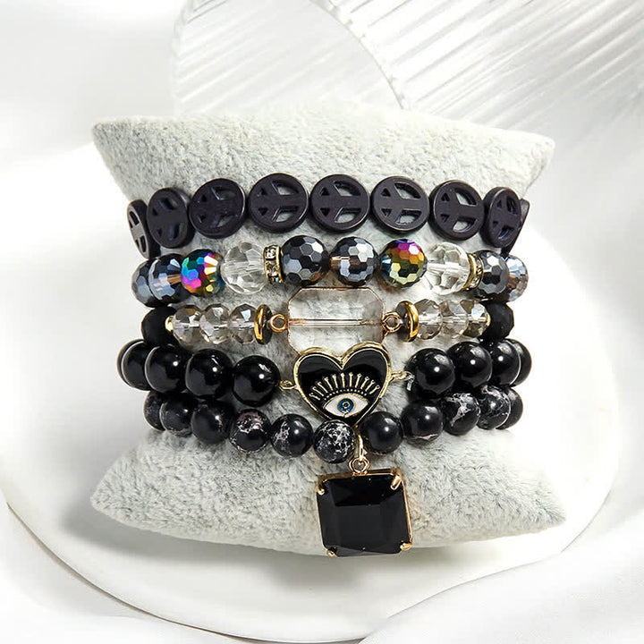 Juego de pulseras de cuentas de 5 capas con colgante de mal de ojo de Olivenorma 