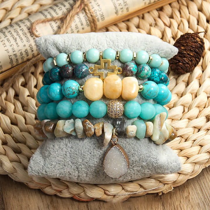 Juego de pulseras de cuentas de 5 capas con colgante de mal de ojo de Olivenorma 