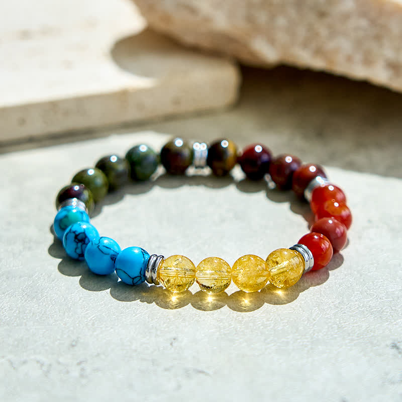 Pulsera de 5 tipos de cuentas de cristal unakita natural de Olivenorma