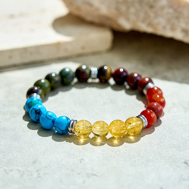 Pulsera de 5 tipos de cuentas de cristal unakita natural de Olivenorma