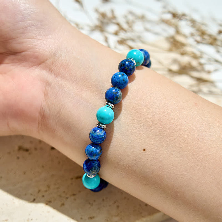 Pulsera de cuentas de lapislázuli y turquesa natural de Olivenorma