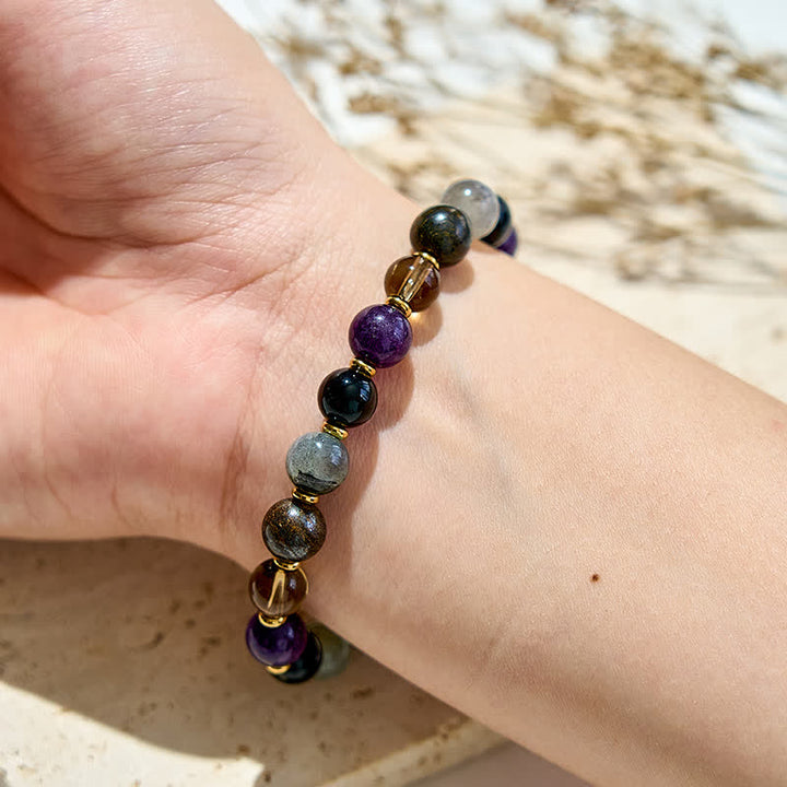 Pulsera de cuentas de ónix negro y amatista natural de Olivenorma