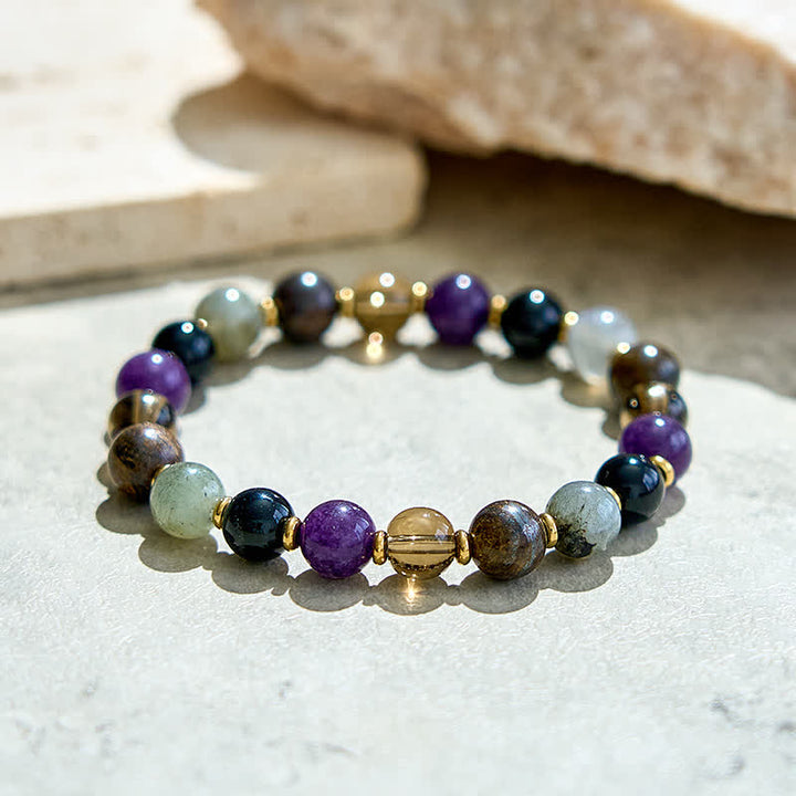 Pulsera de cuentas de ónix negro y amatista natural de Olivenorma