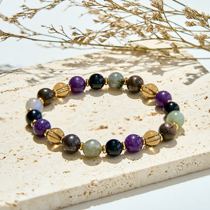 Pulsera de cuentas de ónix negro y amatista natural de Olivenorma