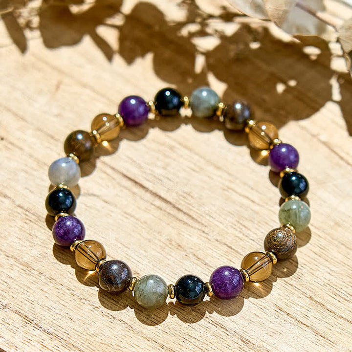 Pulsera de cuentas de ónix negro y amatista natural de Olivenorma