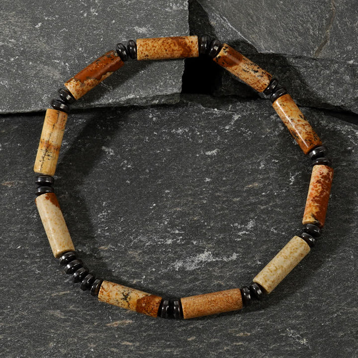 Pulsera de cuentas de jaspe con imagen de cristal transparente de tira larga de Olivenorma