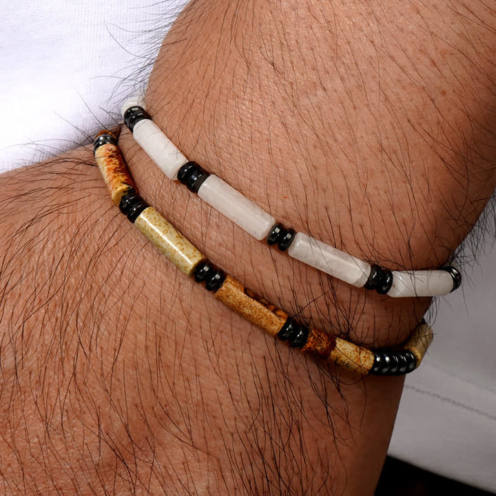 Pulsera de cuentas de jaspe con imagen de cristal transparente de tira larga de Olivenorma