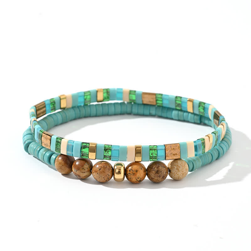Pulsera de 2 piezas con cuentas de jaspe y amazonita natural de Olivenorma