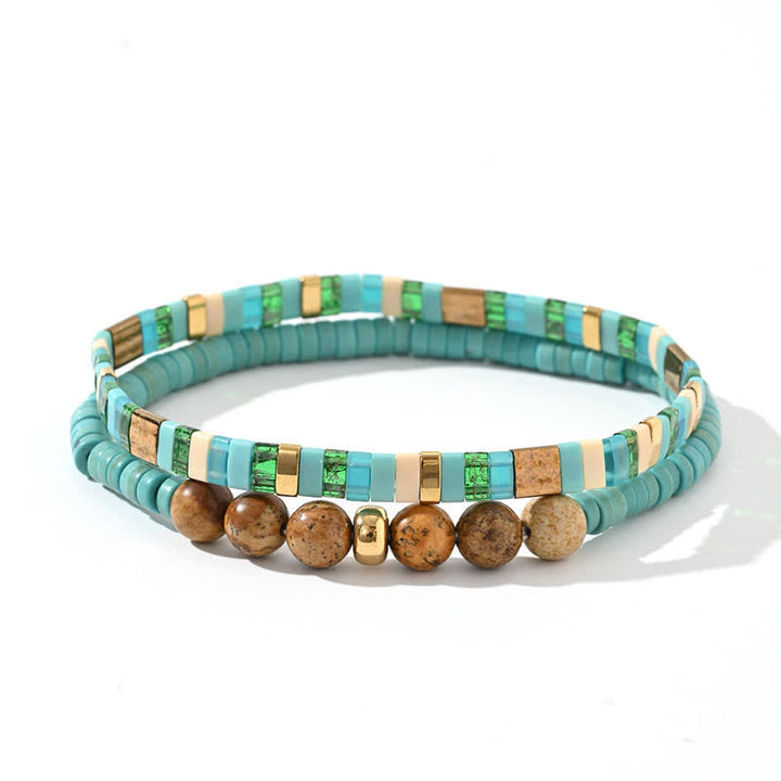 Pulsera de 2 piezas con cuentas de jaspe y amazonita natural de Olivenorma