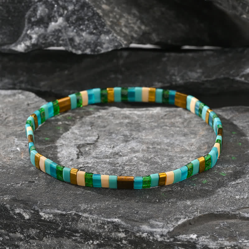 Pulsera de 2 piezas con cuentas de jaspe y amazonita natural de Olivenorma