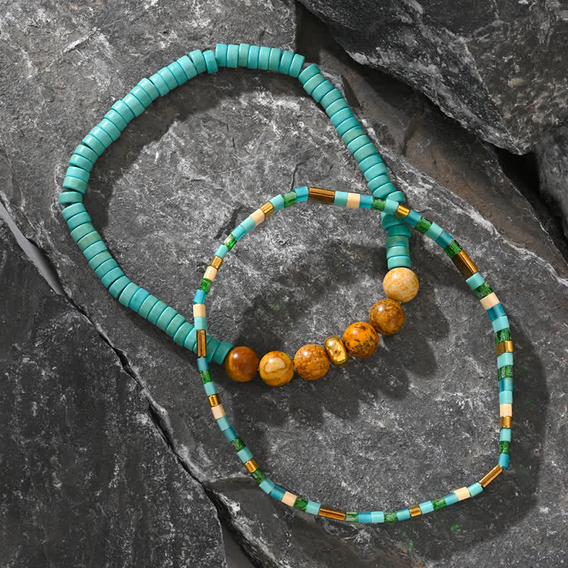 Pulsera de 2 piezas con cuentas de jaspe y amazonita natural de Olivenorma
