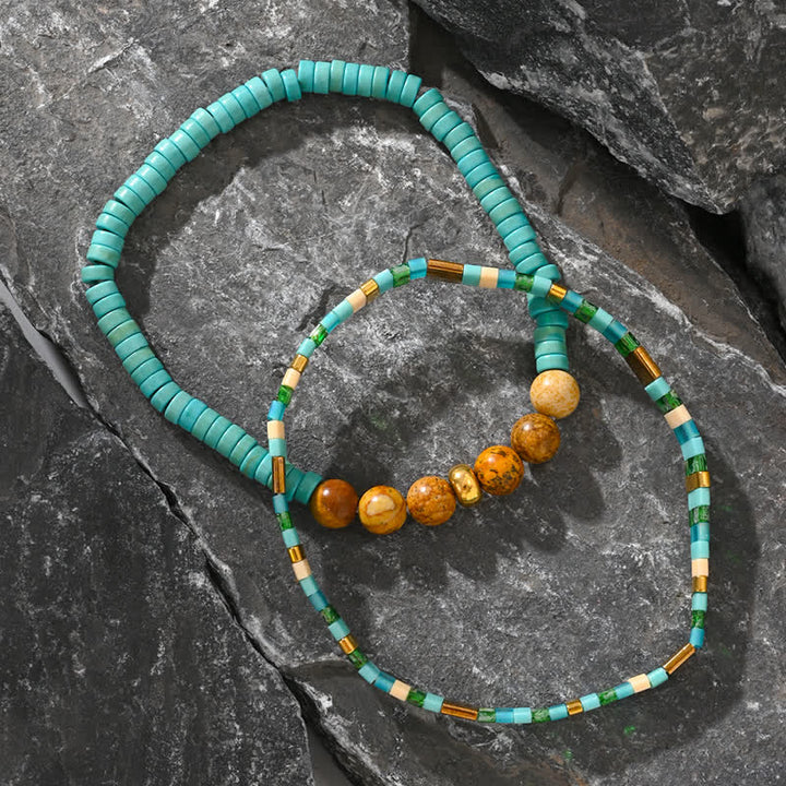 Pulsera de 2 piezas con cuentas de jaspe y amazonita natural de Olivenorma