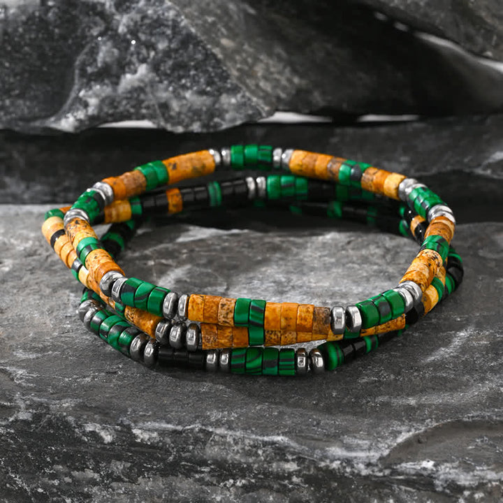 Pulsera de cuentas de ónix negro, hematita y malaquita natural de Olivenorma