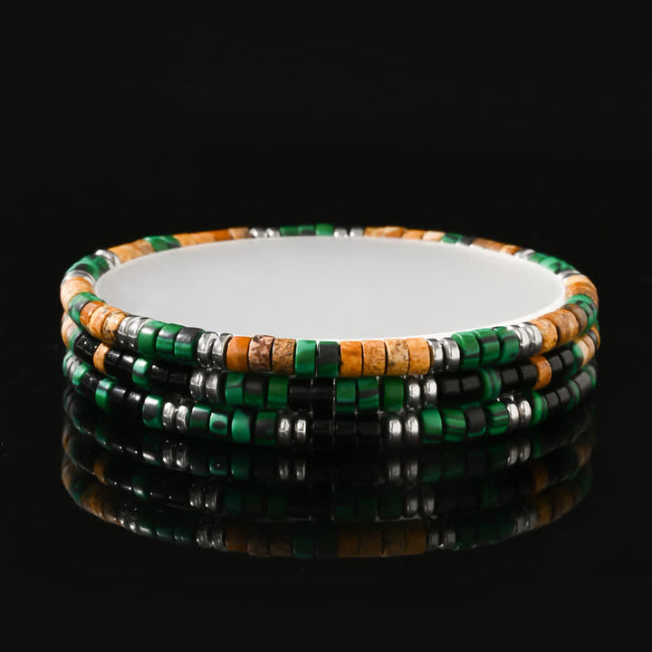 Pulsera de cuentas de ónix negro, hematita y malaquita natural de Olivenorma