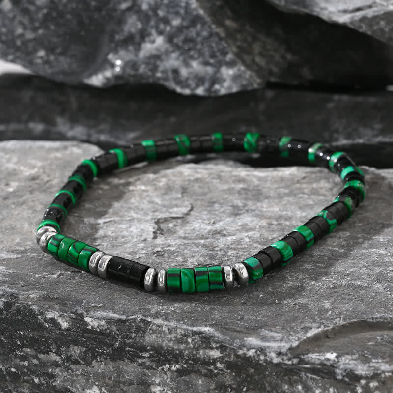 Pulsera de cuentas de ónix negro, hematita y malaquita natural de Olivenorma