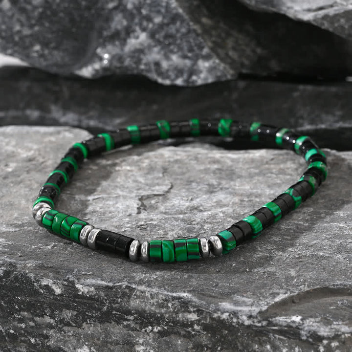 Pulsera de cuentas de ónix negro, hematita y malaquita natural de Olivenorma