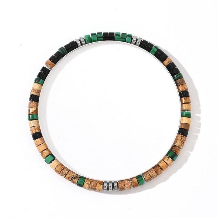 Pulsera de cuentas de ónix negro, hematita y malaquita natural de Olivenorma