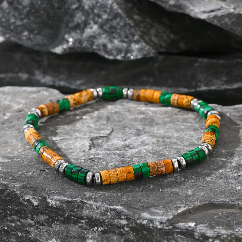 Pulsera de cuentas de ónix negro, hematita y malaquita natural de Olivenorma