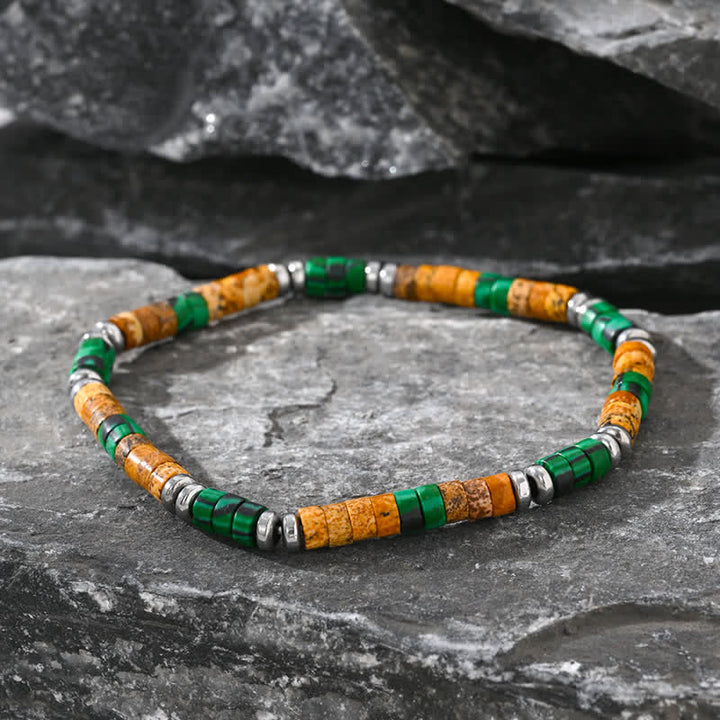 Pulsera de cuentas de ónix negro, hematita y malaquita natural de Olivenorma