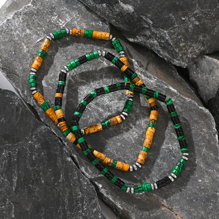 Pulsera de cuentas de ónix negro, hematita y malaquita natural de Olivenorma