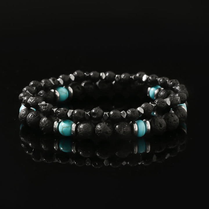 Pulsera de cuentas de turquesa y piedra de lava de hematita natural de Olivenorma 
