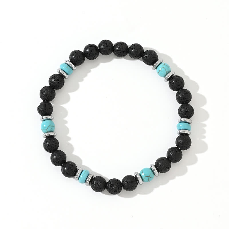 Pulsera de cuentas de turquesa y piedra de lava de hematita natural de Olivenorma 